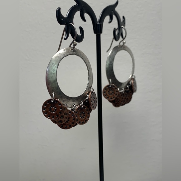 Silpada Vintage HTF Sterling Silver & Copper Coin ChaCha Hoop Frch Wire Earrings - Picture 8 of 14